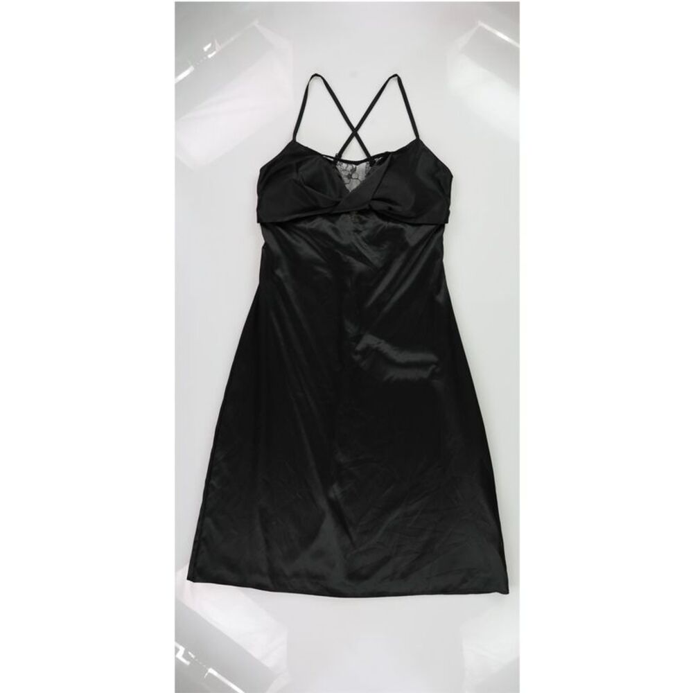 GUESS Womens Lace Trim Slip Dress, Black, 10, DM